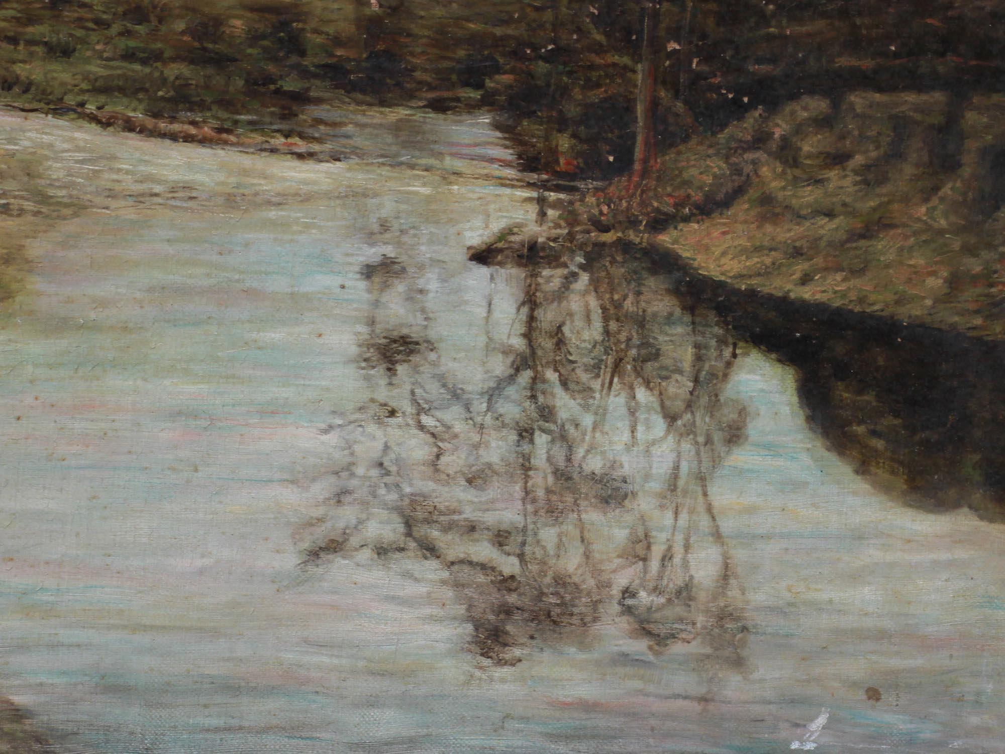 AN OIL PAINTING OF A RIVER AND WOODS EARLY 20TH C PIC-3